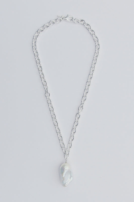 BAROQUE PEARL ROUND LINK NECKLACE