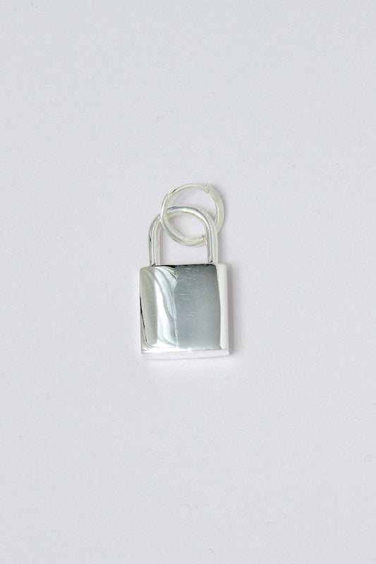Silver padlock hoop earring